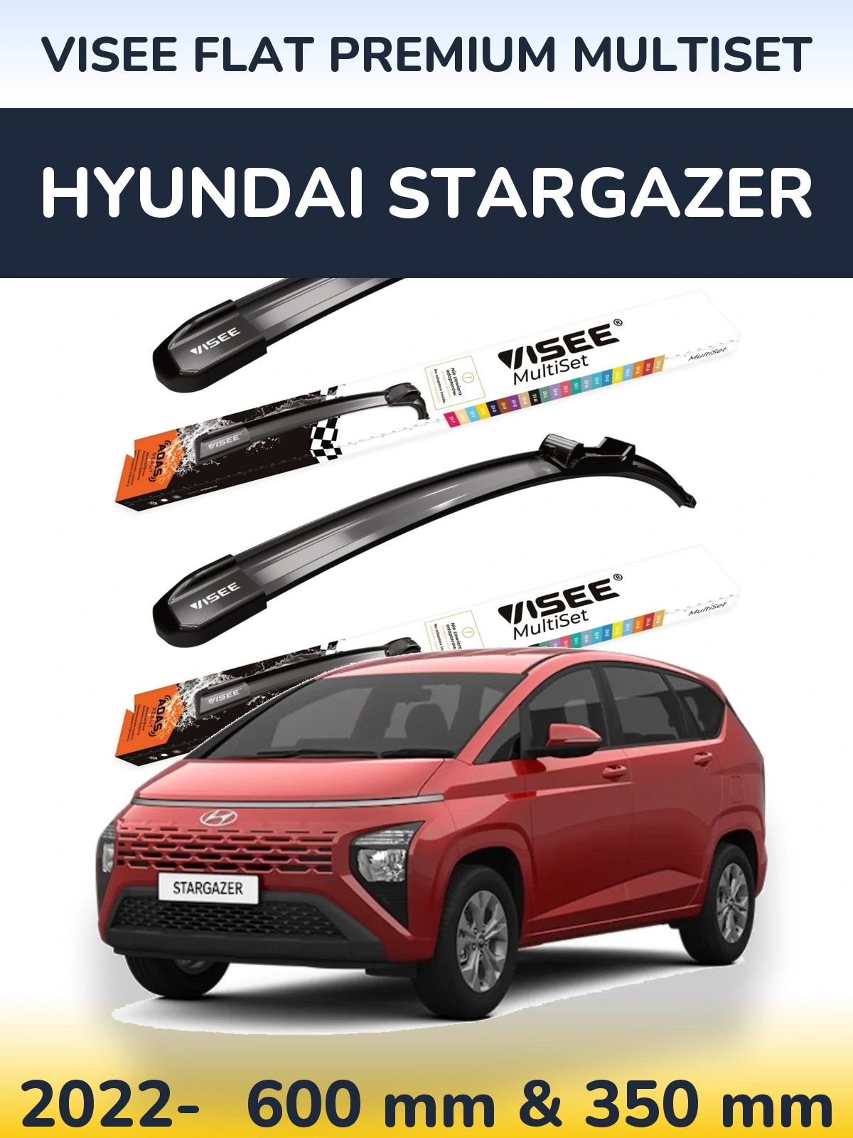 Front wiper blade set VISEE FLAT PREMIUM MultiSet 600 & 350 mm for Hyundai Stargazer 2022-2026