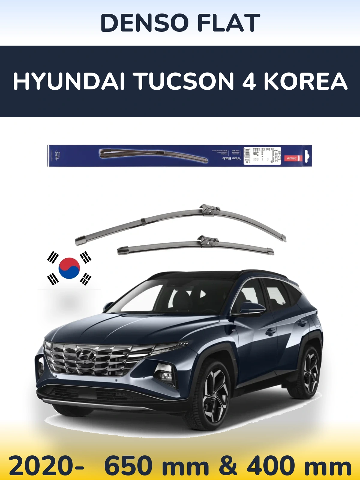 Front wiper blade set Denso Flat 650 & 400 mm for Hyundai Tucson 4 Korea 2020-2026