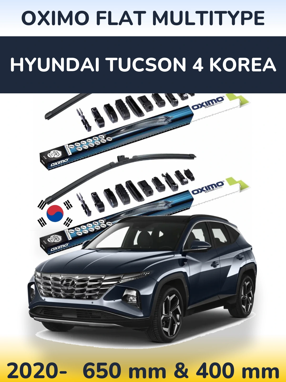 Front wiper blade set Oximo Flat MultiTipoe 650 & 400 mm for Hyundai Tucson 4 Korea 2020-2026