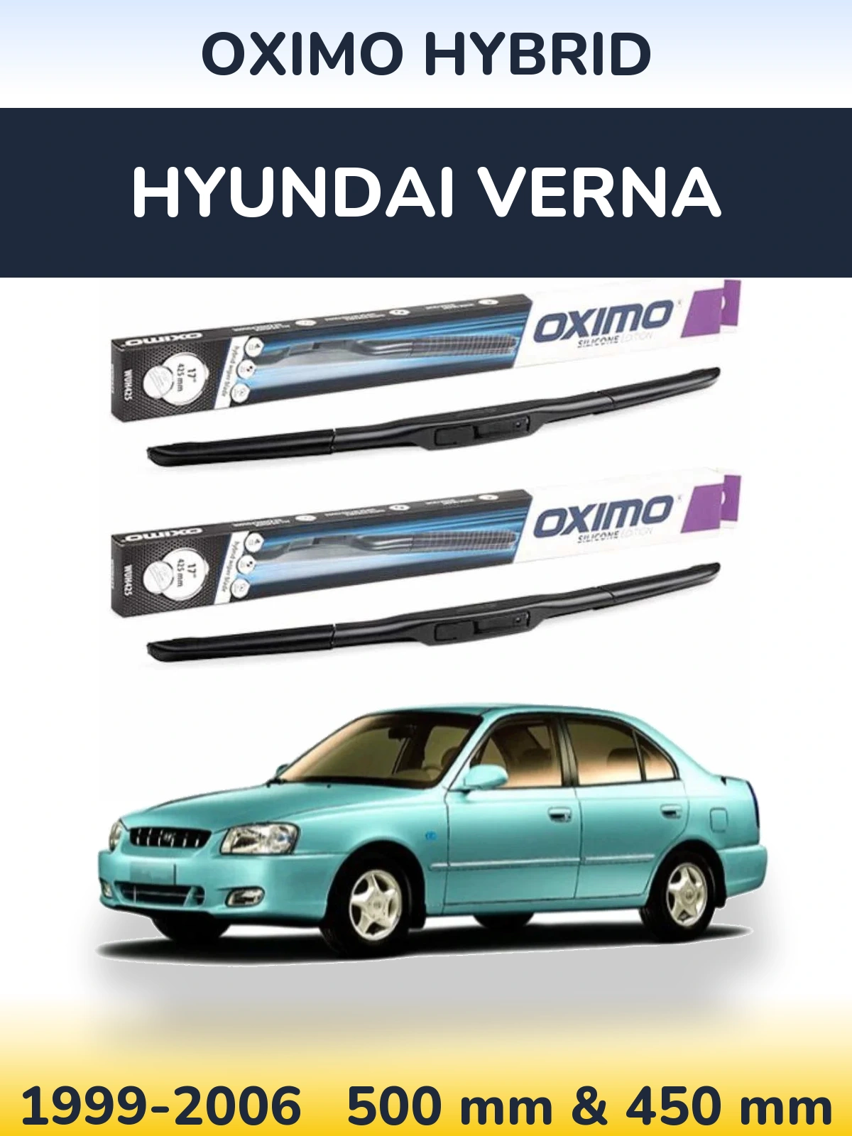 Комплект передних дворников Oximo Hybrid 500 & 450 мм для Hyundai Verna 1999-2006