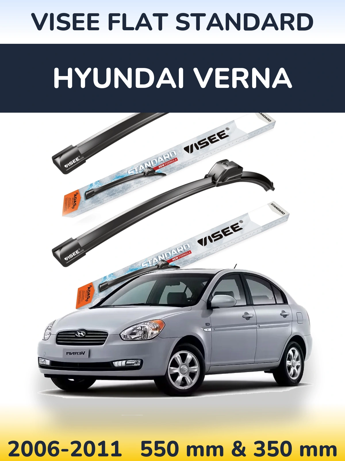 Front wiper blade set VISEE FLAT STANDARD 550 & 350 mm for Hyundai Verna 2006-2011