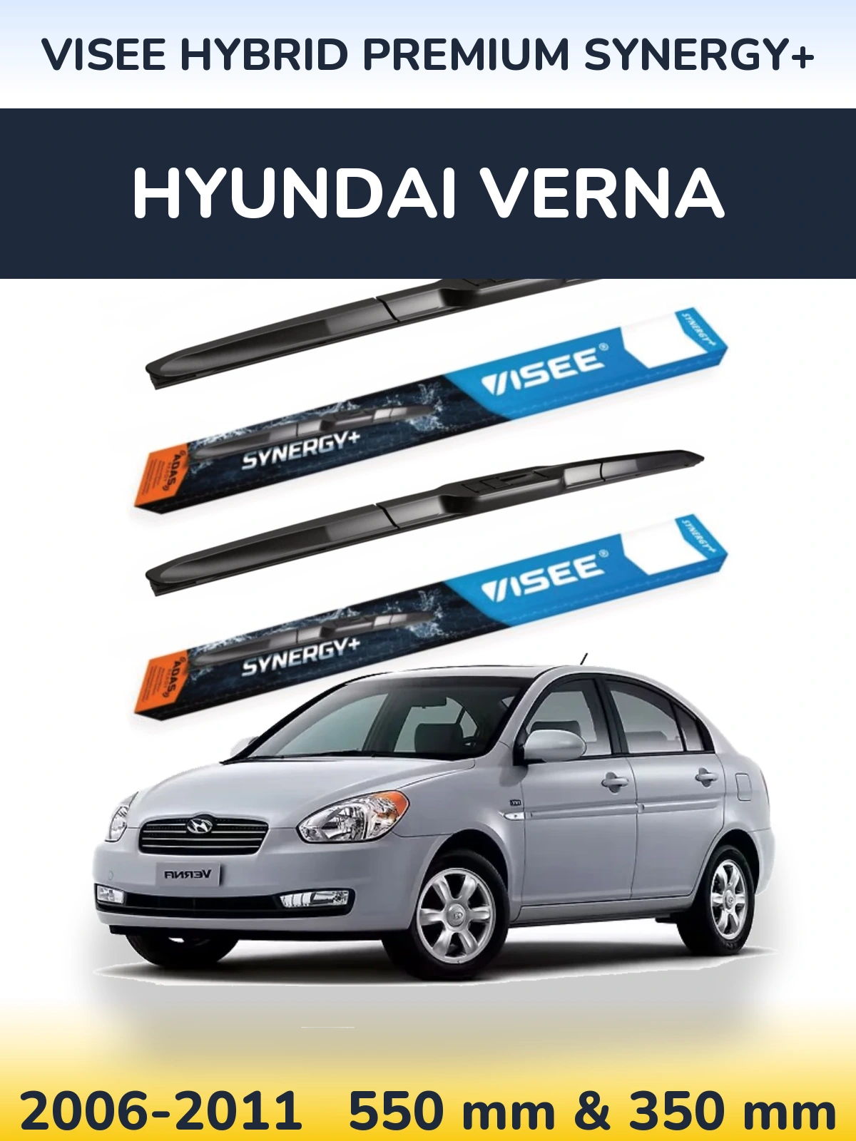 Front wiper blade set VISEE HYBRID PREMIUM SYNERGY+ 550 & 350 mm for Hyundai Verna 2006-2011