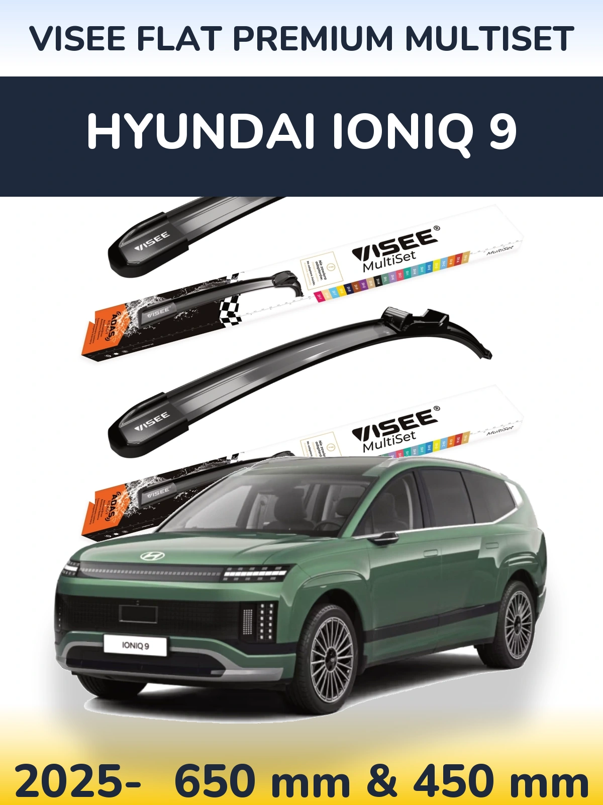 Комплект передних дворников VISEE FLAT PREMIUM MultiSet 650 & 450 мм для Hyundai IONIQ 9 2025-2026