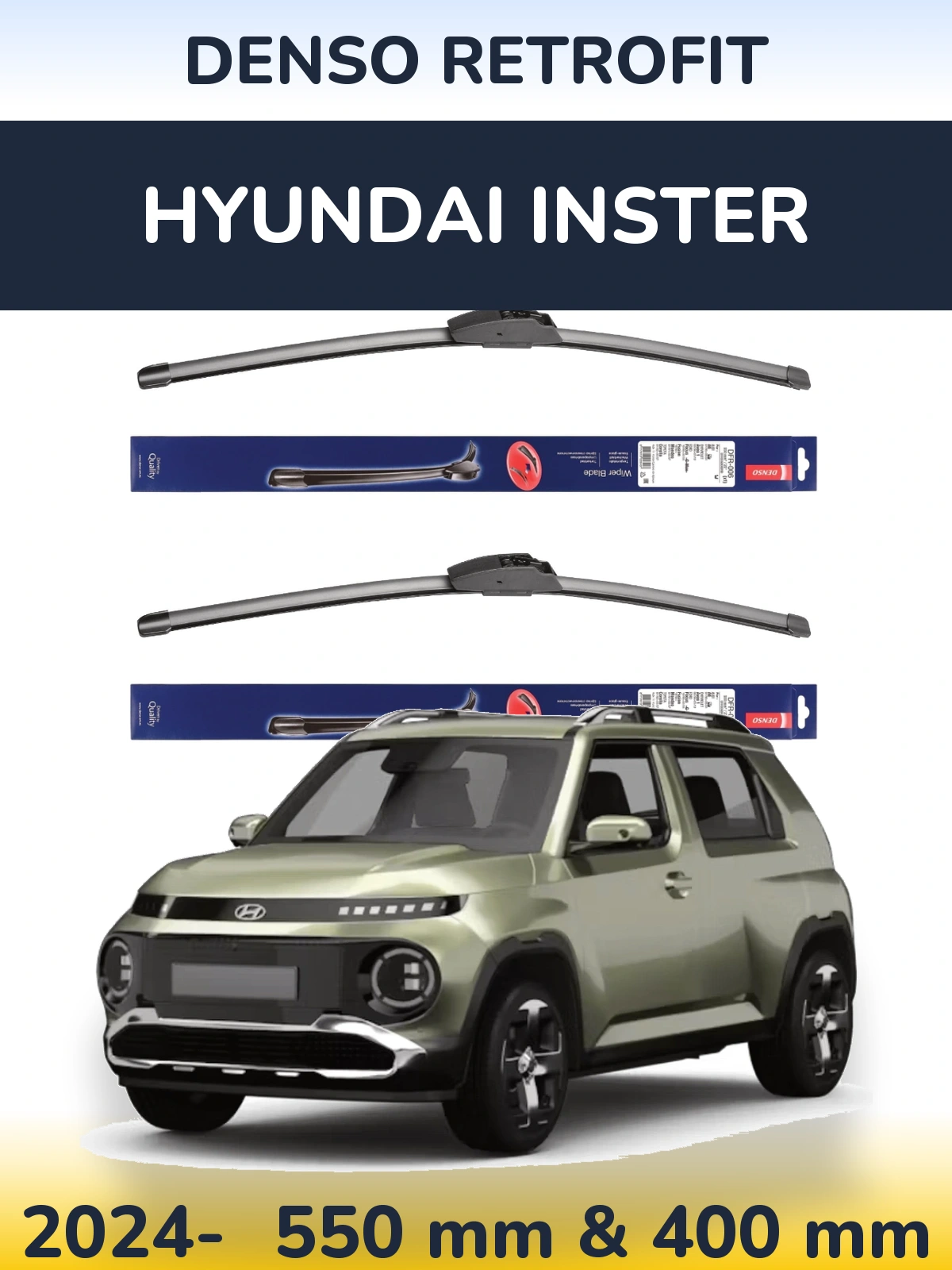 Front wiper blade set Denso Retrofit 550 & 400 mm for Hyundai Inster 2024-2026
