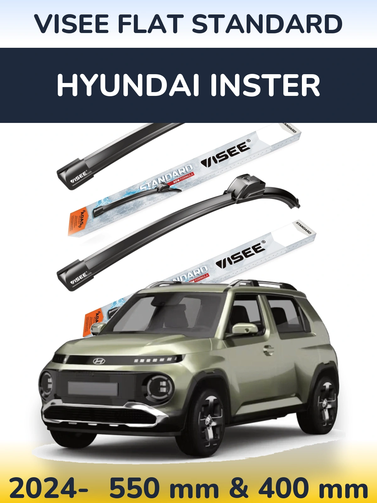 Front wiper blade set VISEE FLAT STANDARD 550 & 400 mm for Hyundai Inster 2024-2026