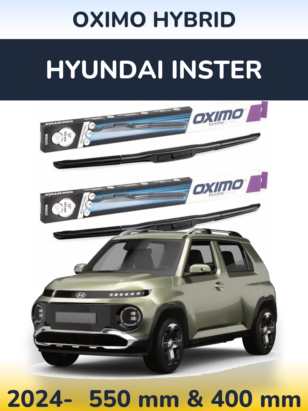 Комплект передних дворников Oximo Hybrid 550 & 400 мм для Hyundai Inster 2024-2026