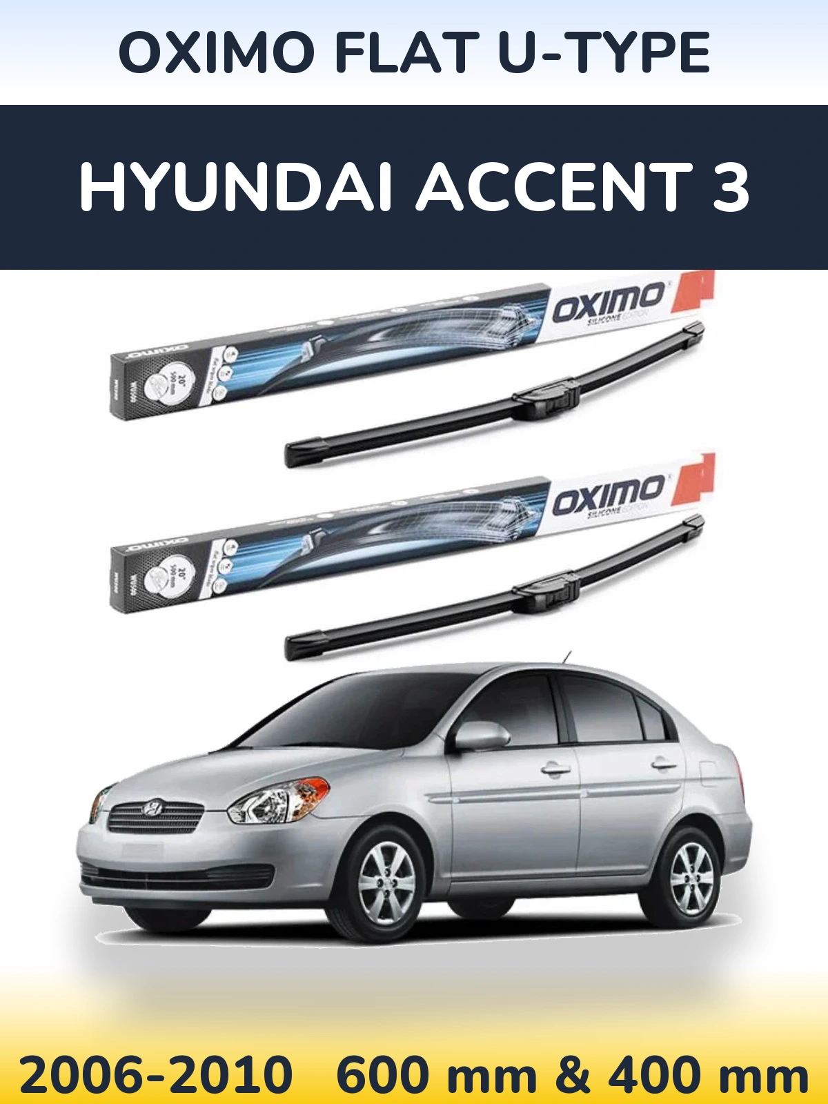 Комплект передних дворников Oximo Flat U-type 600 & 400 мм для Hyundai Accent 3 2006-2010