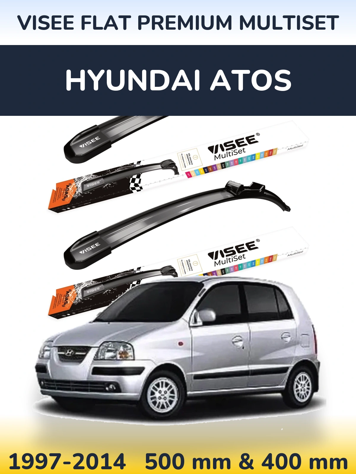 Front wiper blade set VISEE FLAT PREMIUM MultiSet 500 & 400 mm for Hyundai Atos 1997-2014