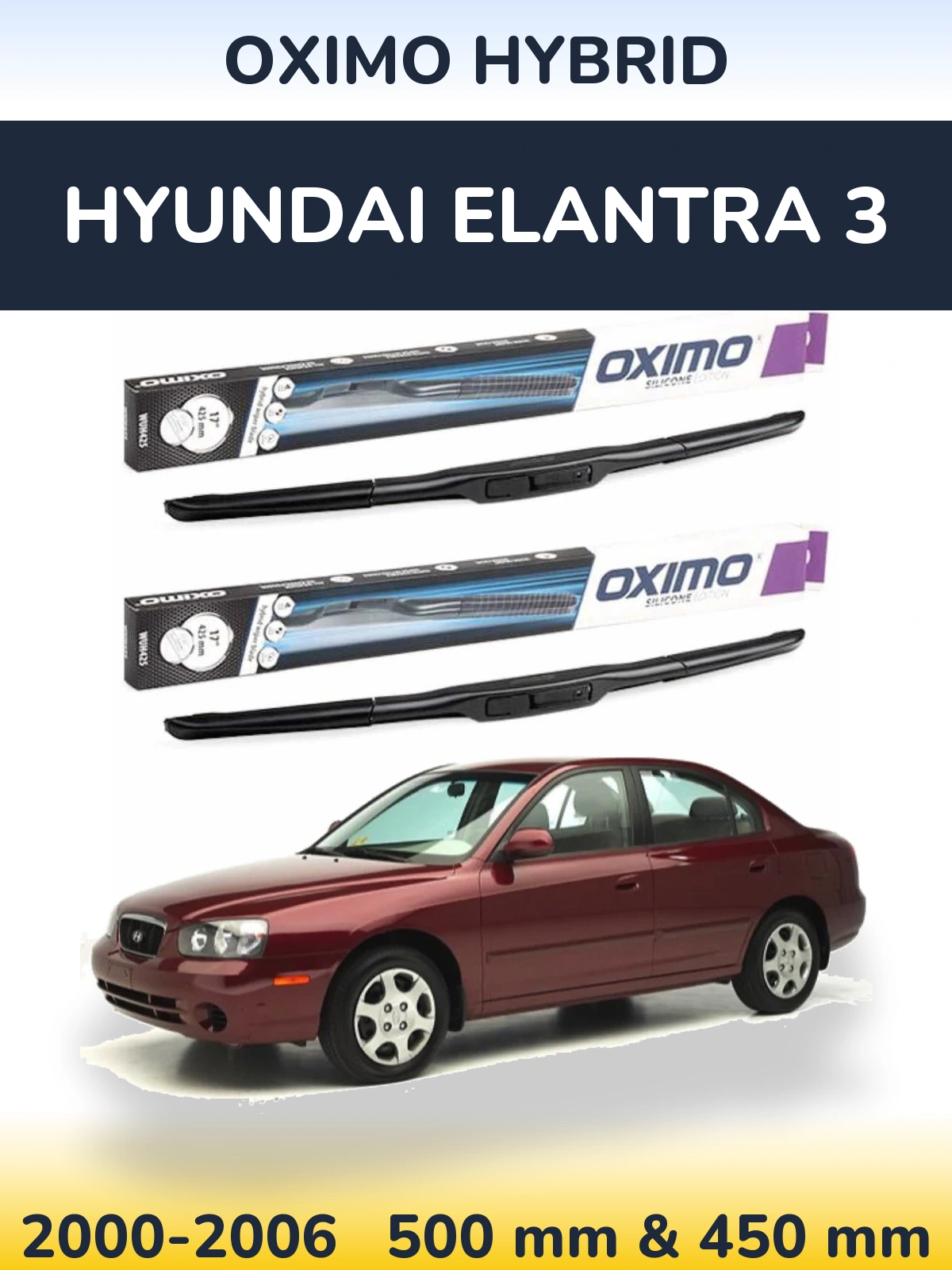 Front wiper blade set Oximo Hybrid 500 & 450 mm for Hyundai Elantra 3 2000-2006