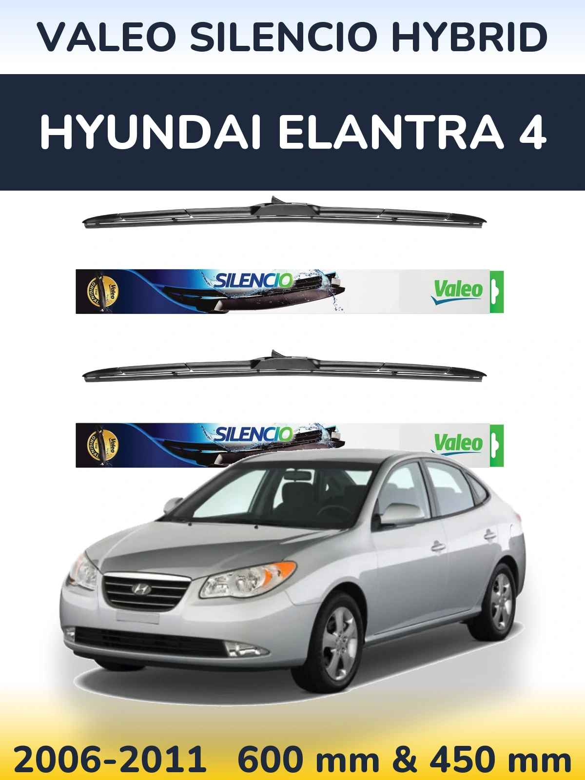 Комплект передних дворников Valeo Silencio Hybrid 600 & 450 мм для Hyundai Elantra 4 2006-2011