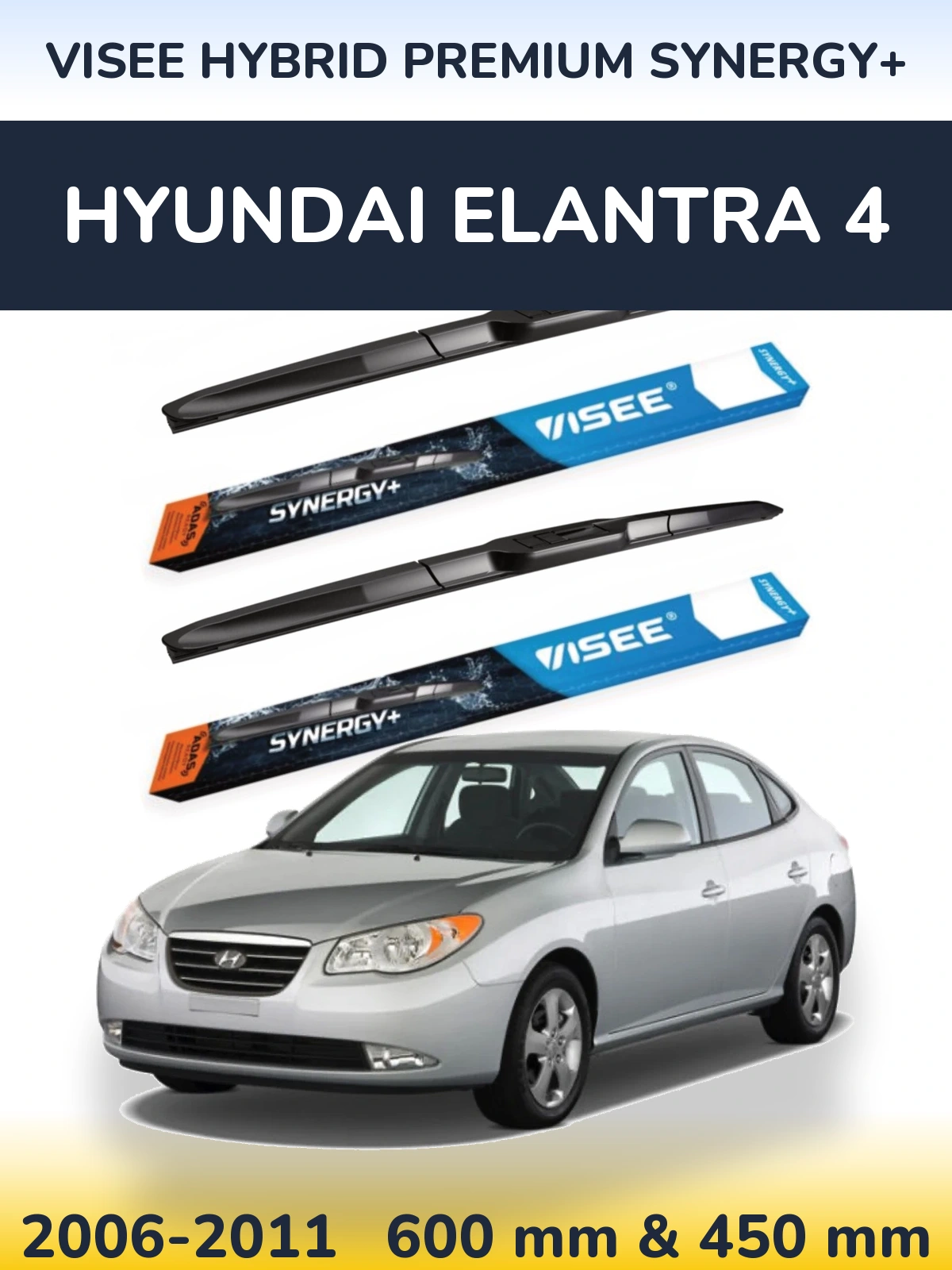 Front wiper blade set VISEE HYBRID PREMIUM SYNERGY+ 600 & 450 mm for Hyundai Elantra 4 2006-2011