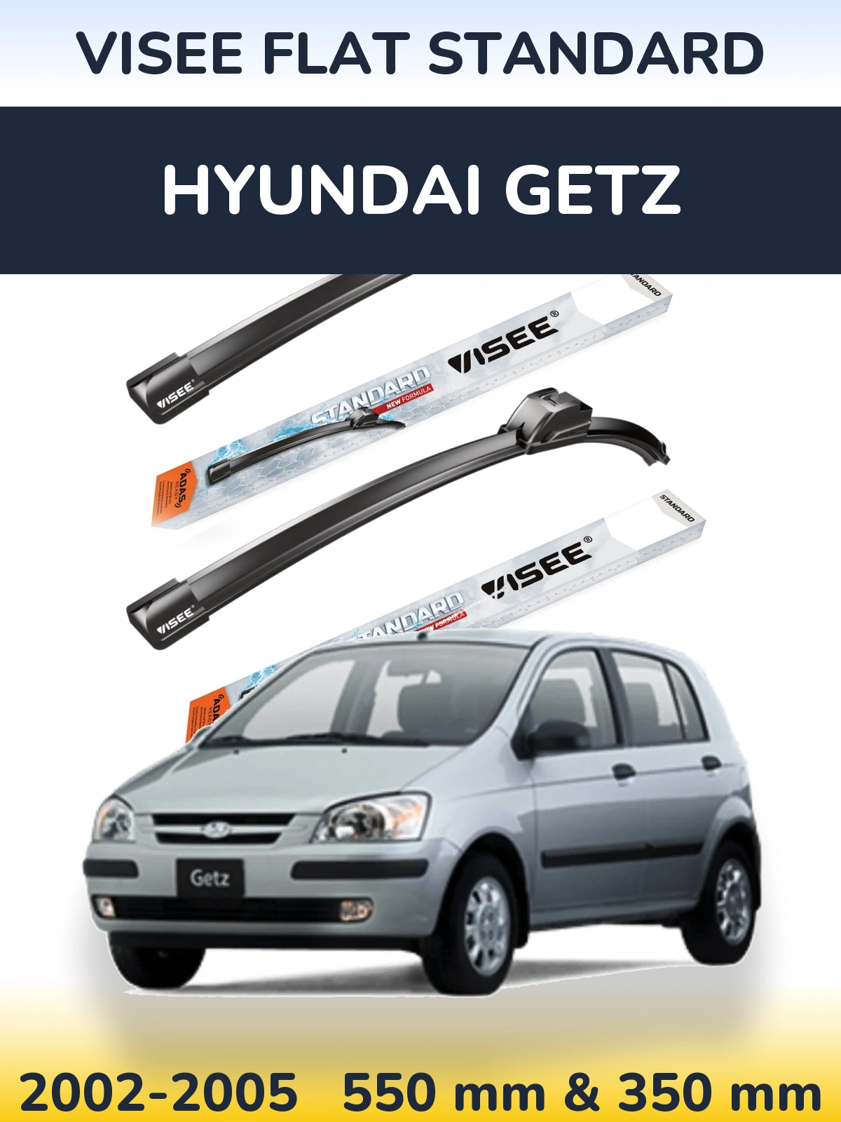 Комплект передніх щіток VISEE FLAT STANDARD 550 & 350 мм для Hyundai Getz 2002-2005