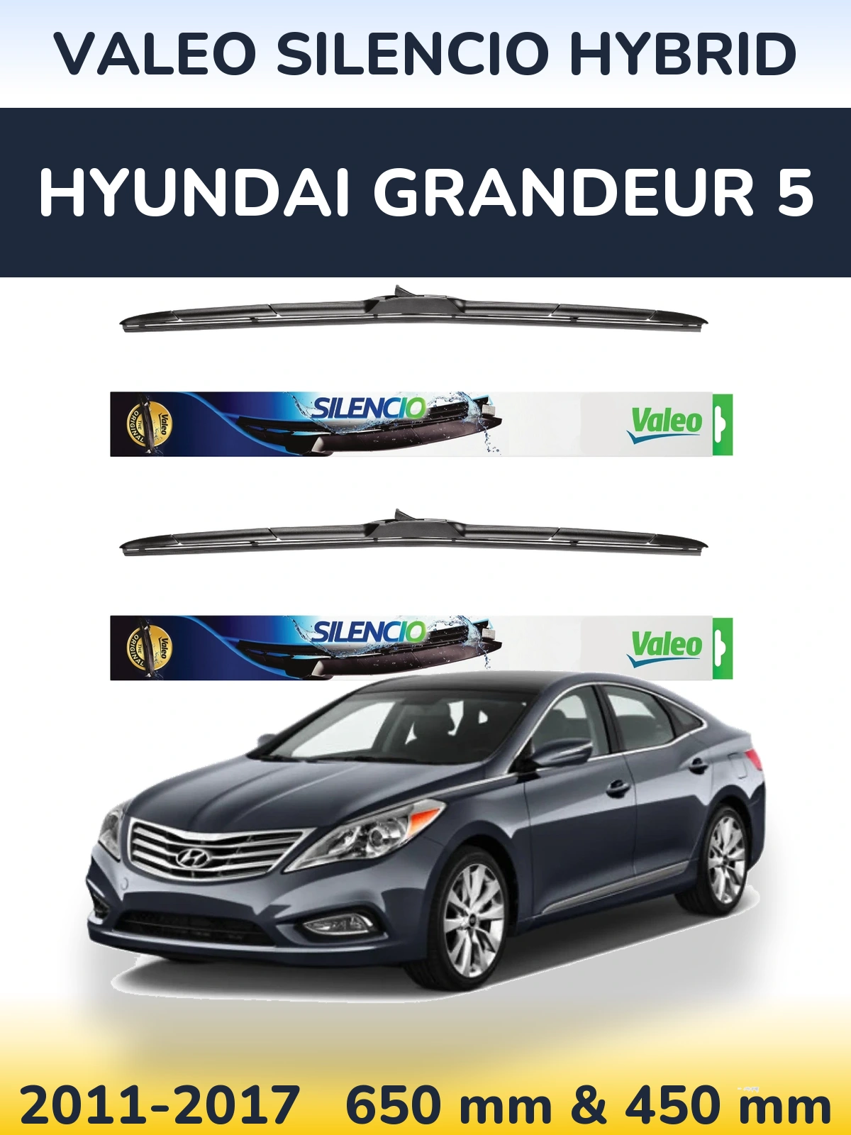 Комплект передніх щіток Valeo Silencio Hybrid 650 & 450 мм для Hyundai Grandeur 5 2011-2017