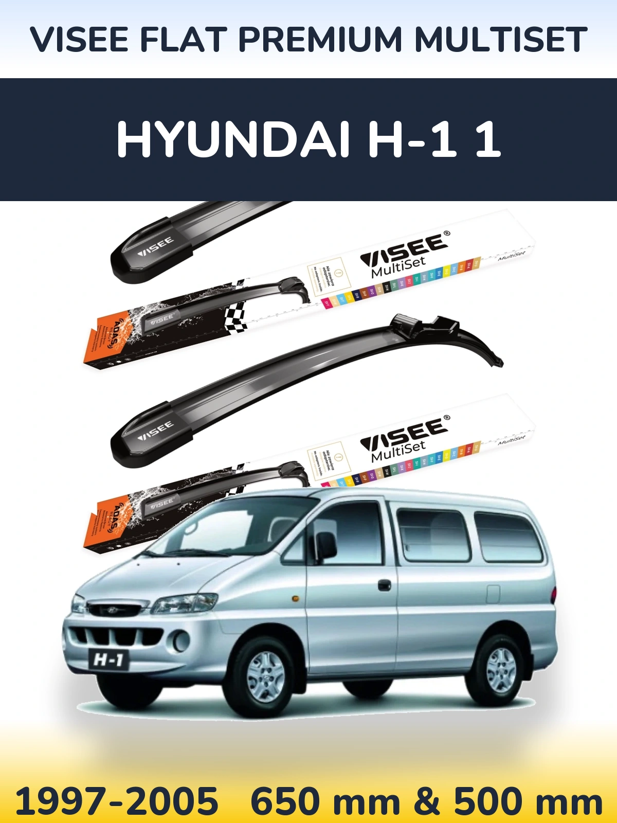 Front wiper blade set VISEE FLAT PREMIUM MultiSet 650 & 500 mm for Hyundai H-1 1 1997-2005