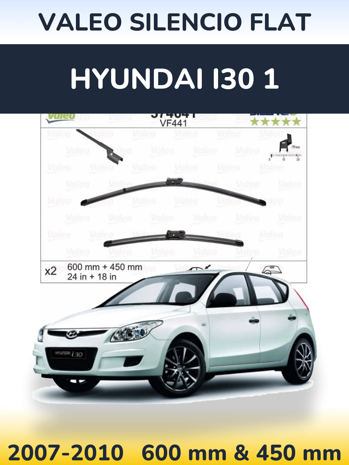 Комплект передних дворников Valeo Silencio Flat 600 & 450 мм для Hyundai i30 1 2007-2010