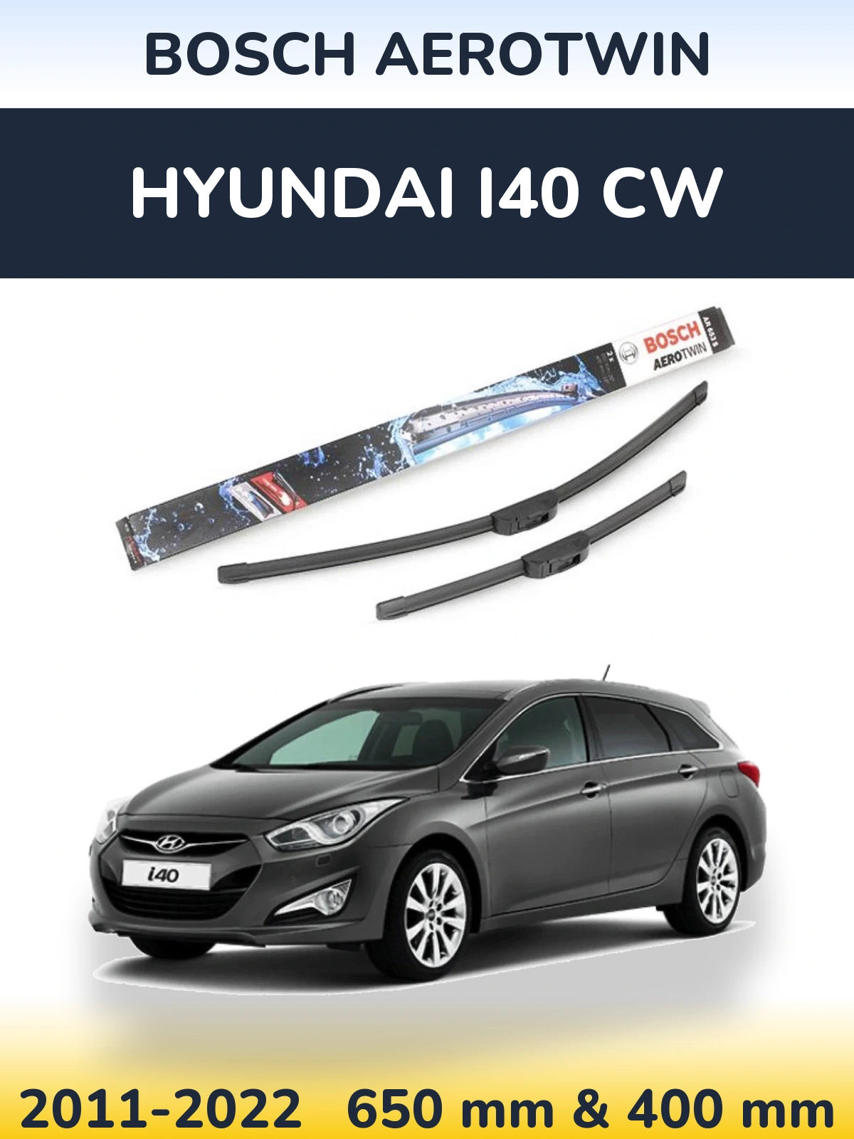 Front wiper blade set BOSCH AeroTwin 650 & 400 mm for Hyundai i40 CW 2011-2022