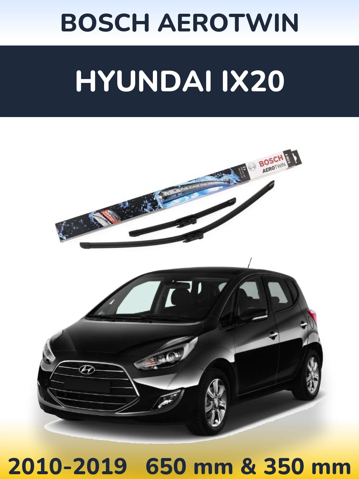 Комплект передніх щіток BOSCH AeroTwin 650 & 340 мм для Hyundai ix20 2010-2019