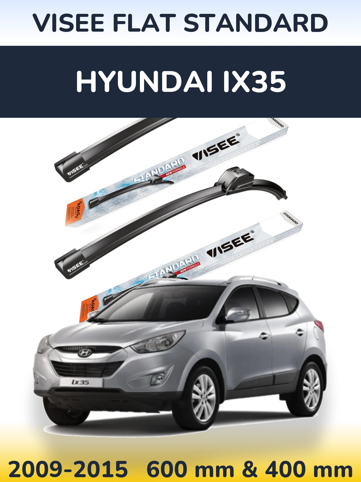 Front wiper blade set VISEE FLAT STANDARD 600 & 400 mm for Hyundai ix35 2009-2015