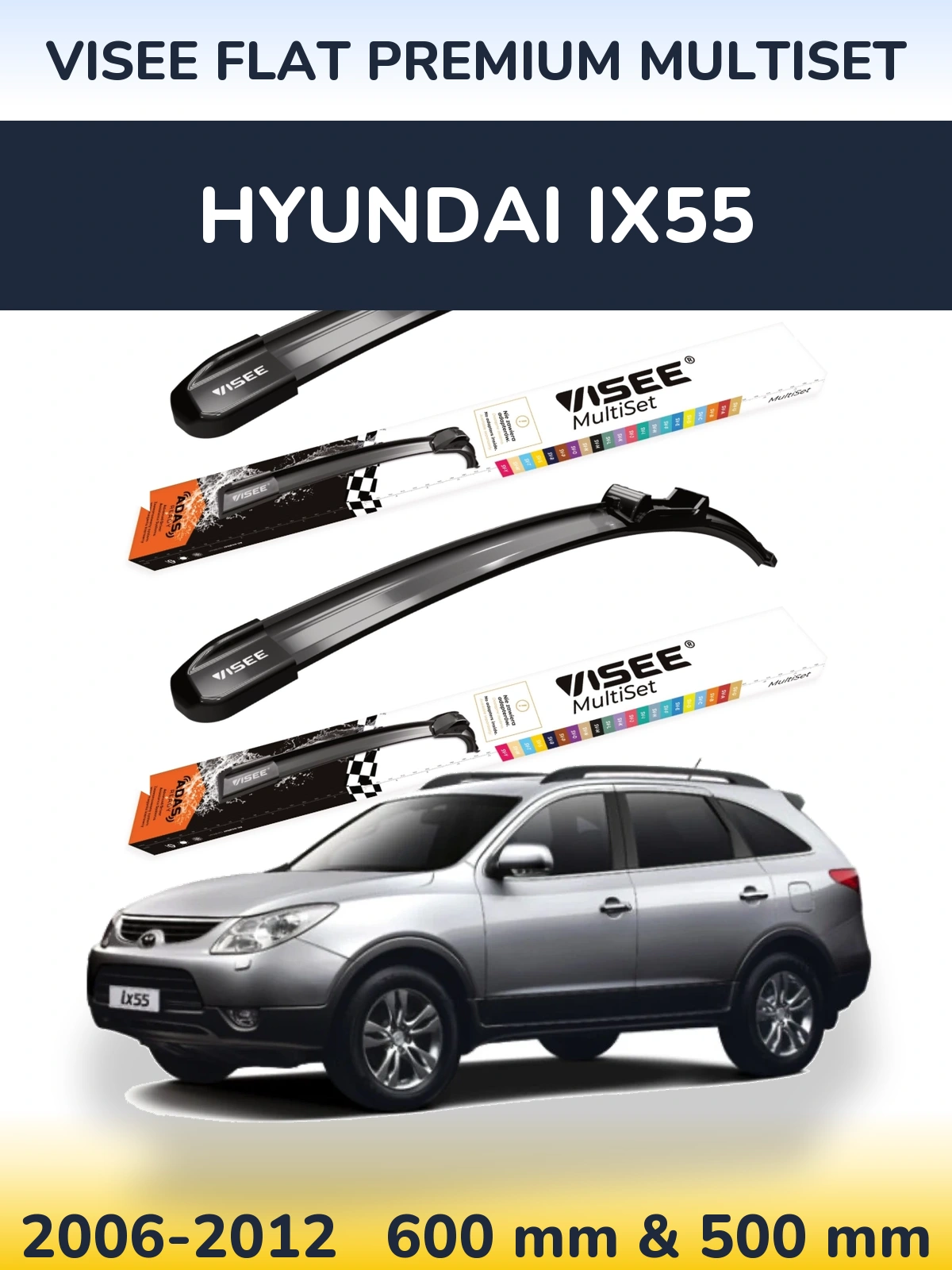 Front wiper blade set VISEE FLAT PREMIUM MultiSet 600 & 500 mm for Hyundai ix55 2006-2012
