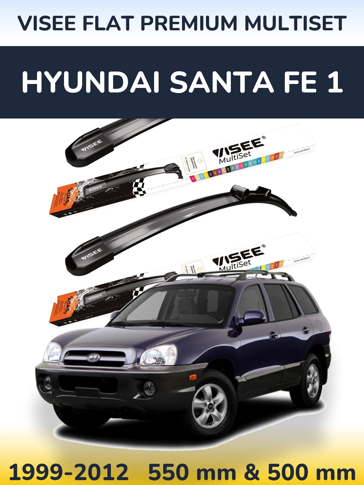 Front wiper blade set VISEE FLAT PREMIUM MultiSet 550 & 500 mm for Hyundai Santa Fe 1 1999-2012