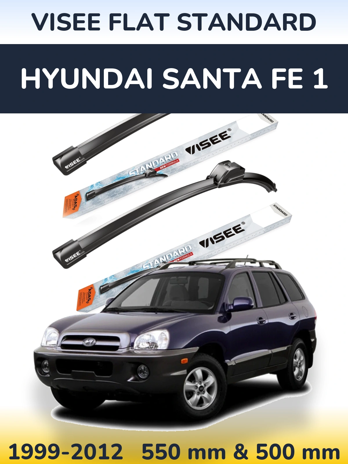 Front wiper blade set VISEE FLAT STANDARD 550 & 500 mm for Hyundai Santa Fe 1 1999-2012