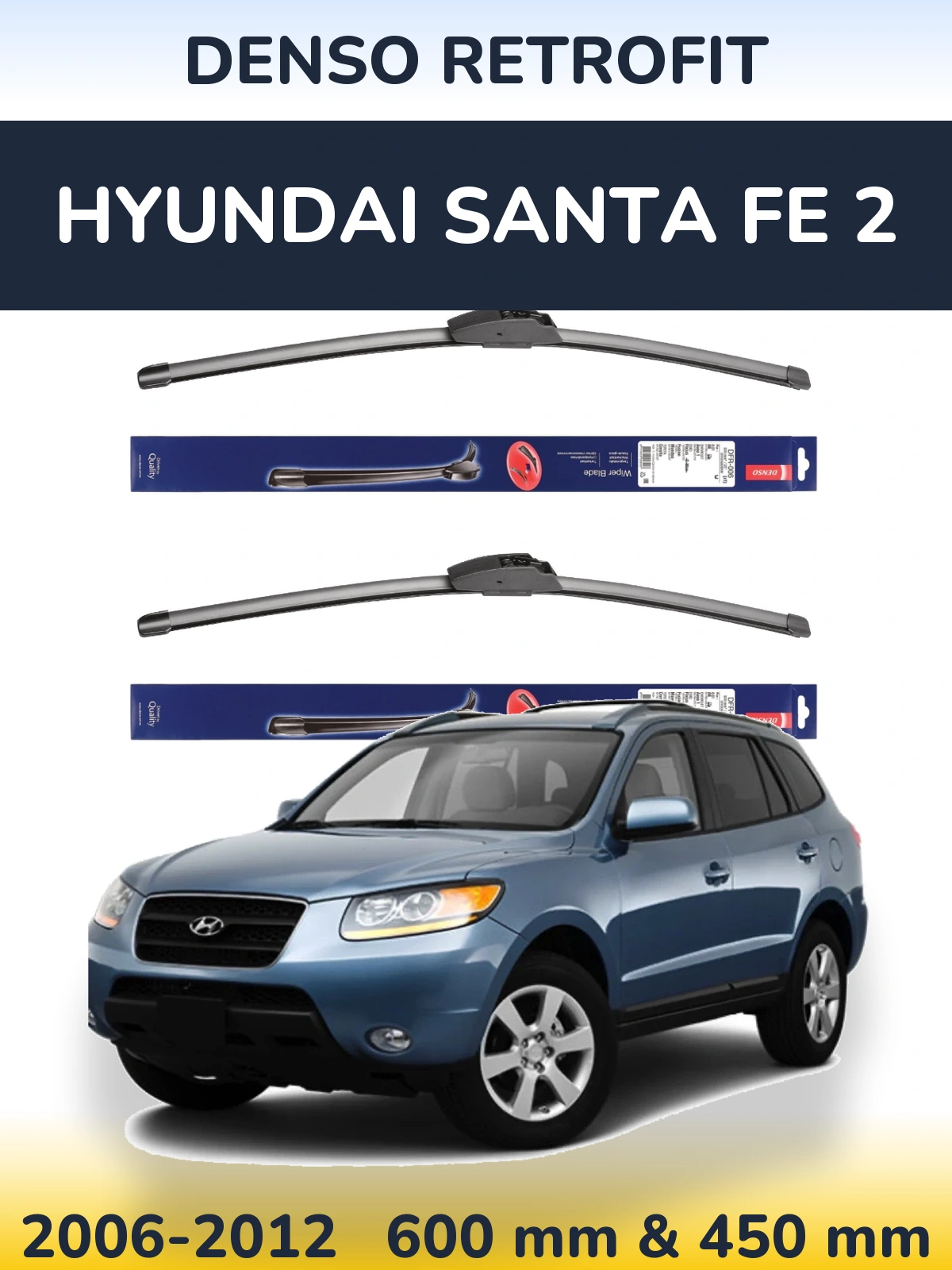 Front wiper blade set Denso Retrofit 600 & 450 mm for Hyundai Santa Fe 2 2006-2012