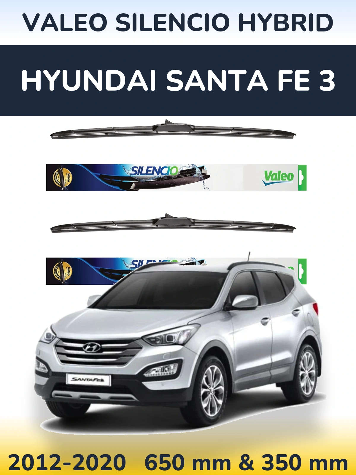 Комплект передних дворников Valeo Silencio Hybrid 650 & 350 мм для Hyundai Santa Fe 3 2012-2020