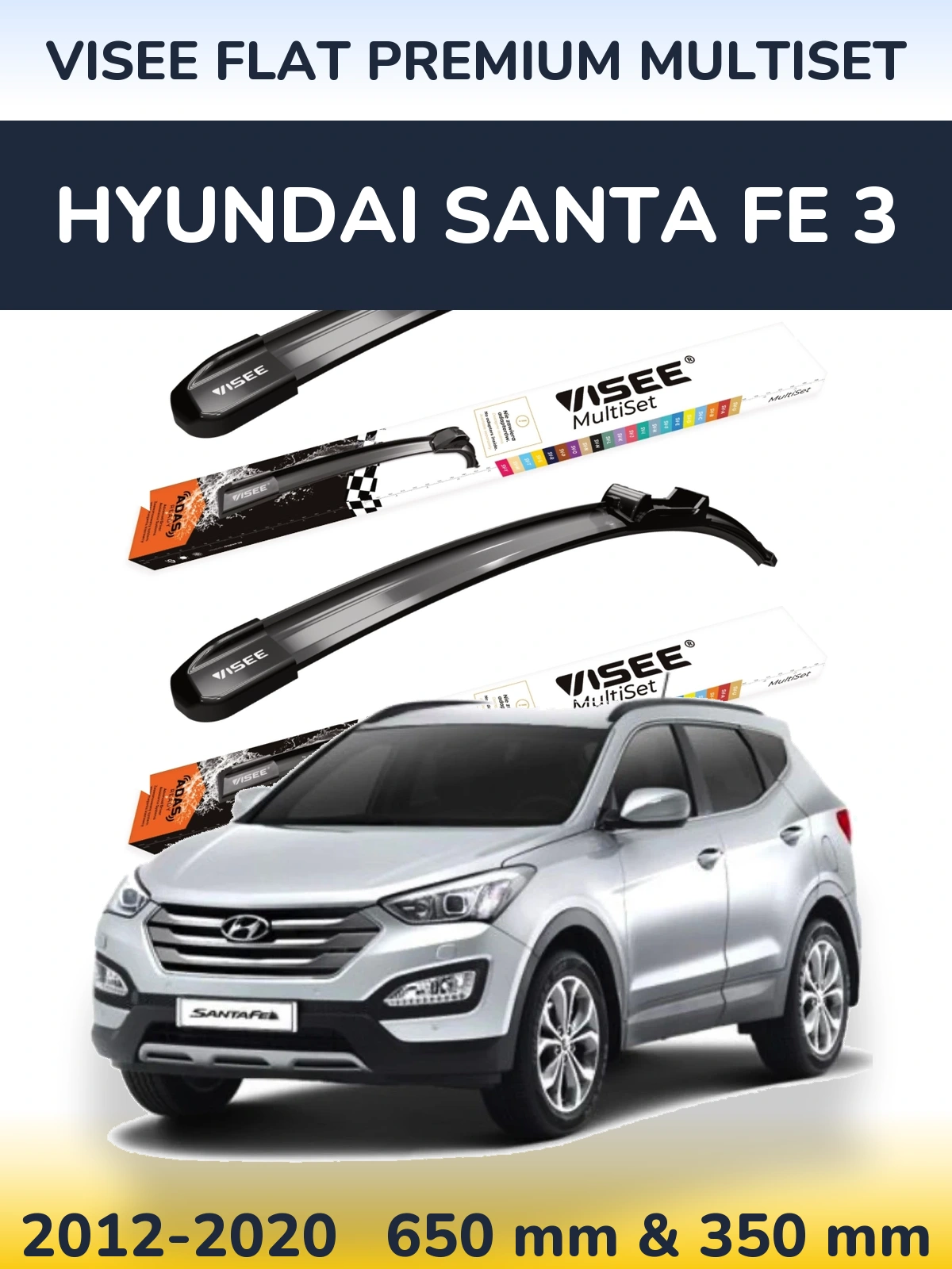 Front wiper blade set VISEE FLAT PREMIUM MultiSet 650 & 350 mm for Hyundai Santa Fe 3 2012-2020