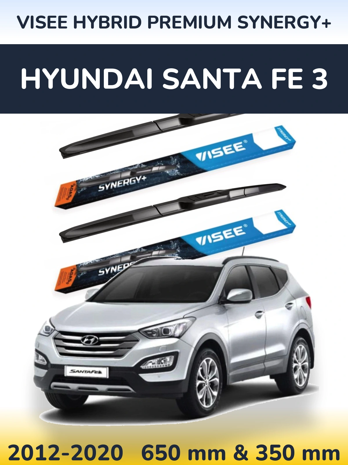 Front wiper blade set VISEE HYBRID PREMIUM SYNERGY+ 650 & 350 mm for Hyundai Santa Fe 3 2012-2020