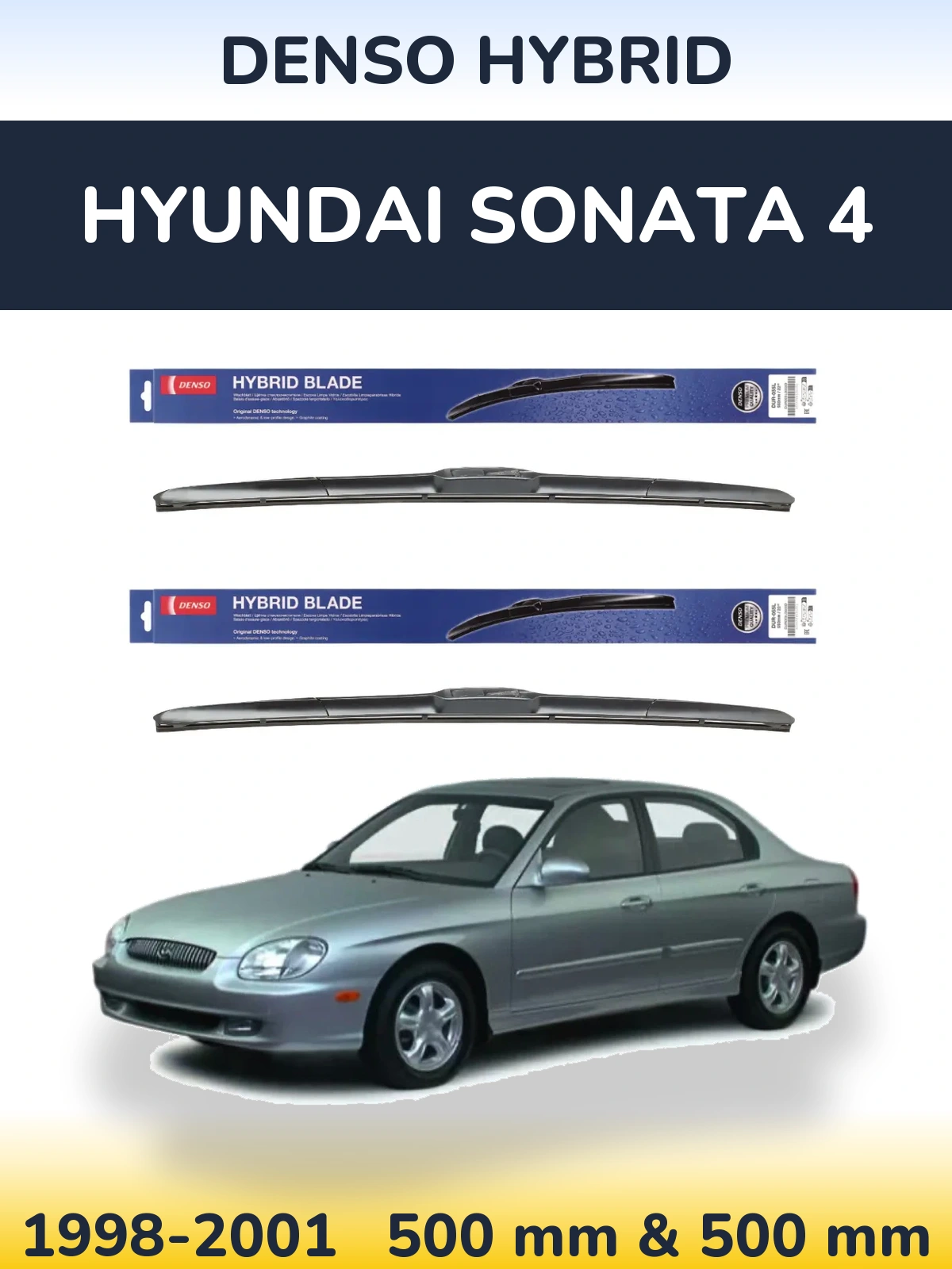 Front wiper blade set Denso Hybrid 500 & 500 mm for Hyundai Sonata 4 1998-2001
