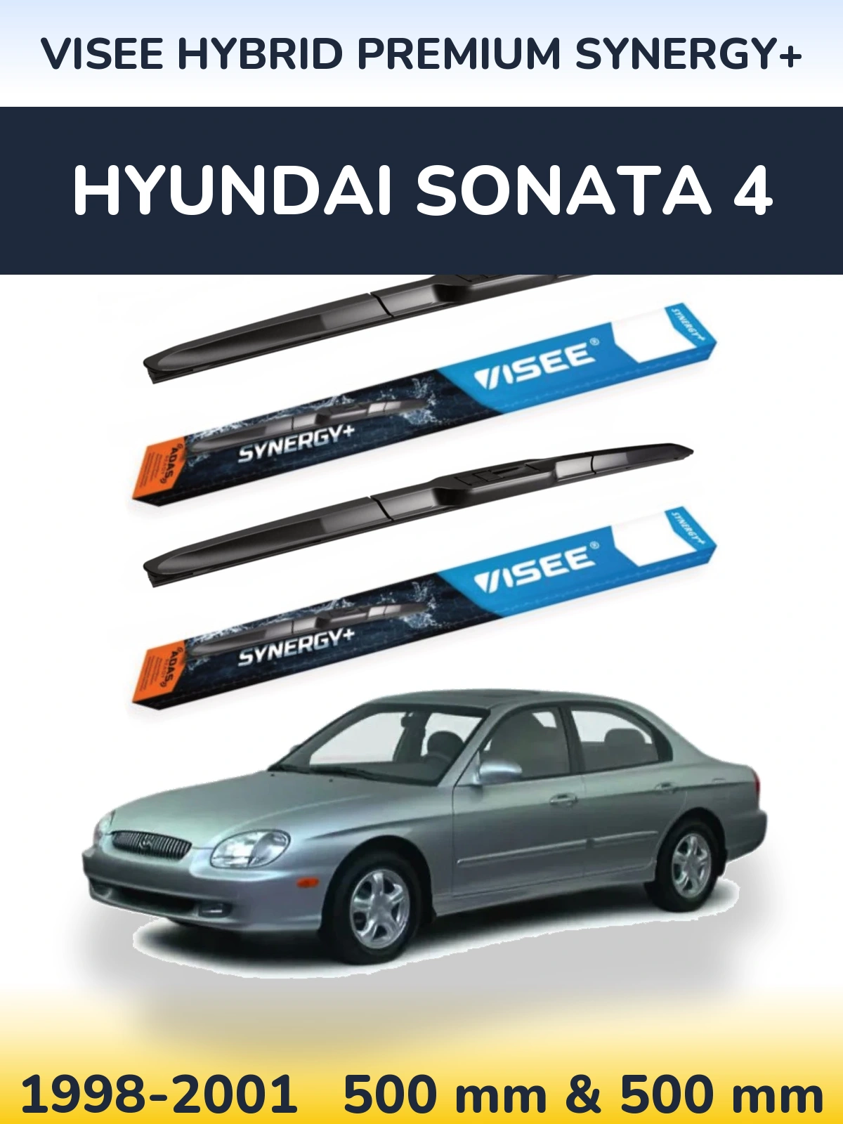 Front wiper blade set VISEE HYBRID PREMIUM SYNERGY+ 500 & 500 mm for Hyundai Sonata 4 1998-2001