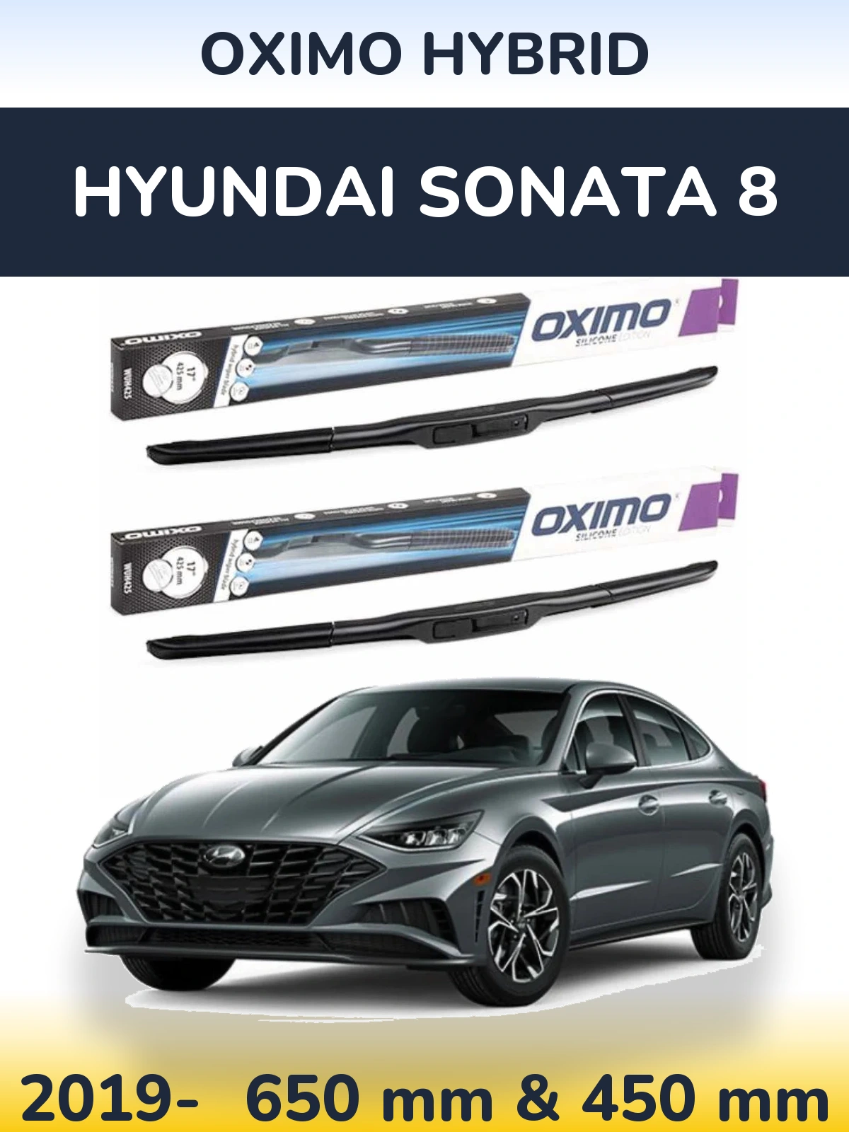 Front wiper blade set Oximo Hybrid 650 & 450 mm for Hyundai Sonata 8 2019-2026