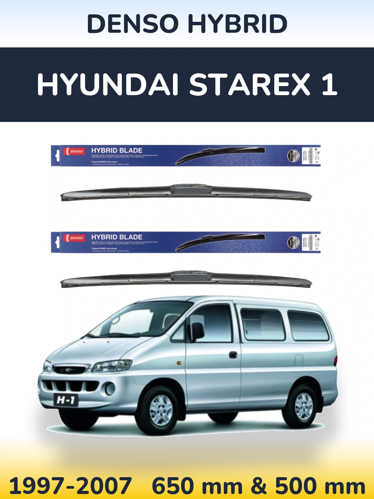 Front wiper blade set Denso Hybrid 650 & 500 mm for Hyundai Starex 1 1997-2007