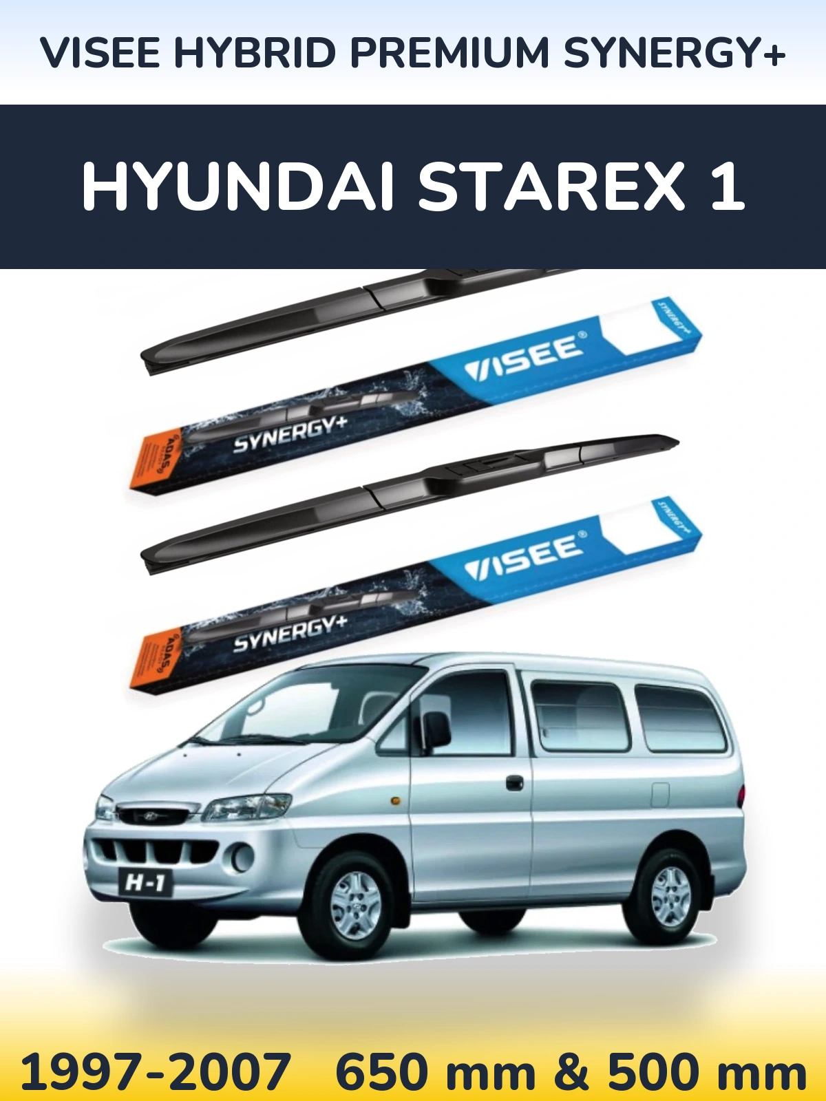 Front wiper blade set VISEE HYBRID PREMIUM SYNERGY+ 650 & 500 mm for Hyundai Starex 1 1997-2007