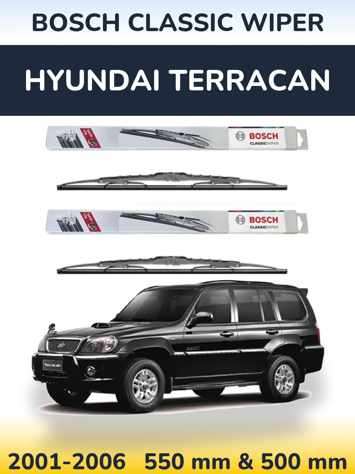 Front wiper blade set BOSCH Classic Wiper 550 & 500 mm for Hyundai Terracan 2001-2006