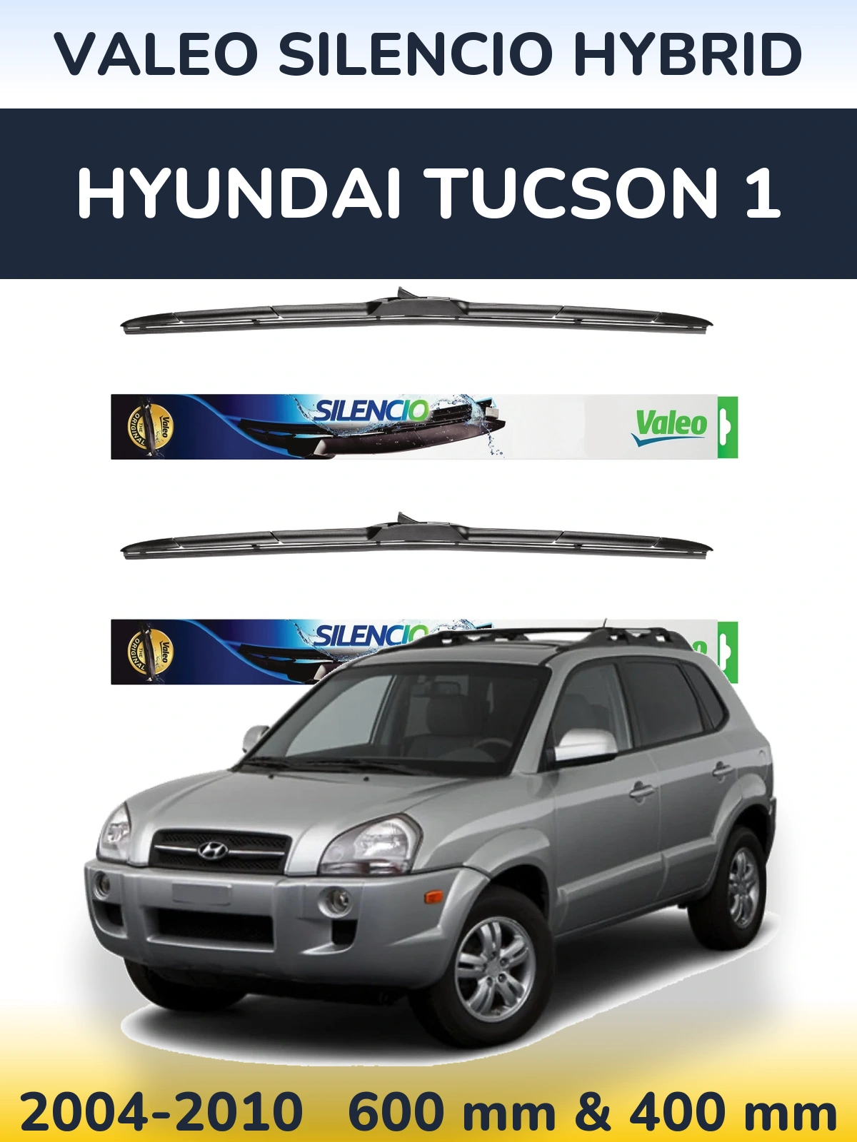 Front wiper blade set Valeo Silencio Hybrid 600 & 400 mm for Hyundai Tucson 1 2004-2010