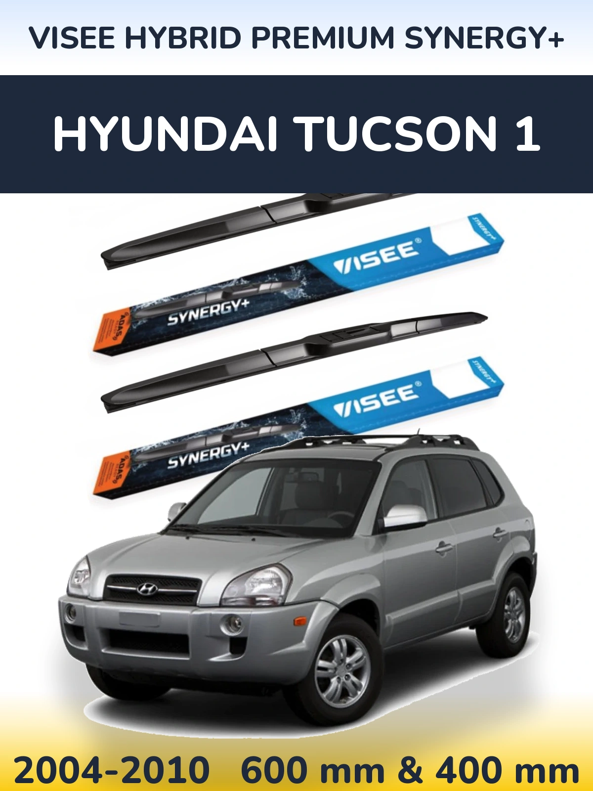 Front wiper blade set VISEE HYBRID PREMIUM SYNERGY+ 600 & 400 mm for Hyundai Tucson 1 2004-2010