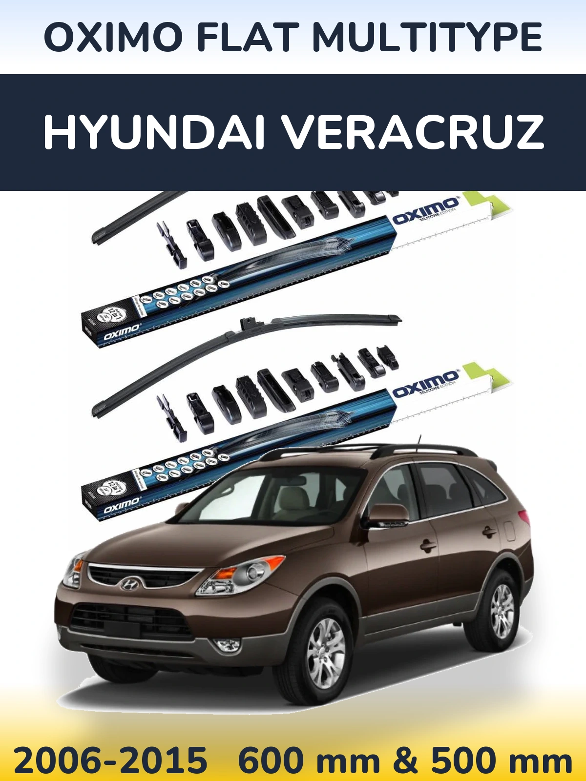 Front wiper blade set Oximo Flat MultiTipoe 600 & 500 mm for Hyundai Veracruz 2006-2015