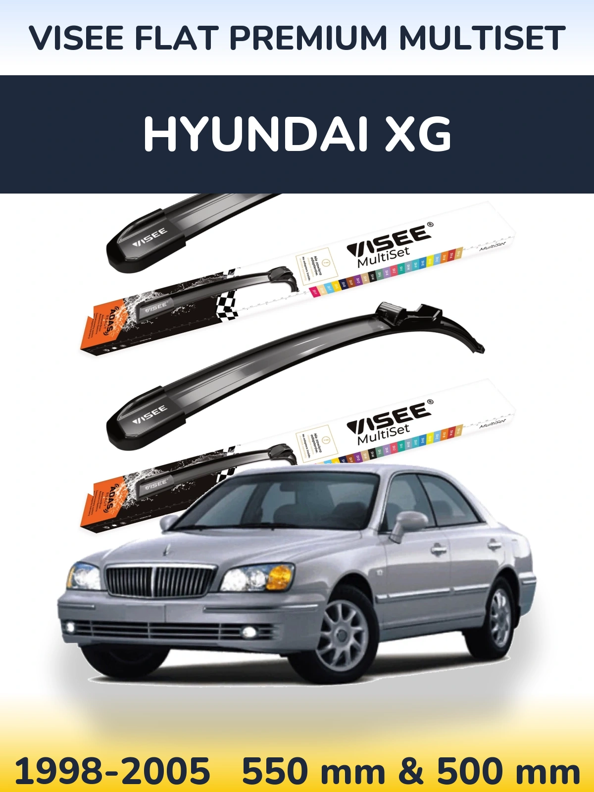 Комплект передніх щіток VISEE FLAT PREMIUM MultiSet 550 & 500 мм для Hyundai XG 1998-2005