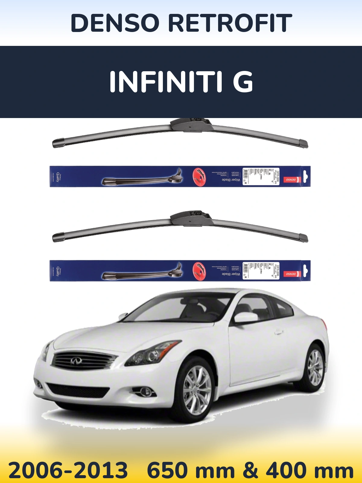 Комплект передніх щіток Denso Retrofit 650 & 400 мм для Infiniti G 2006-2013
