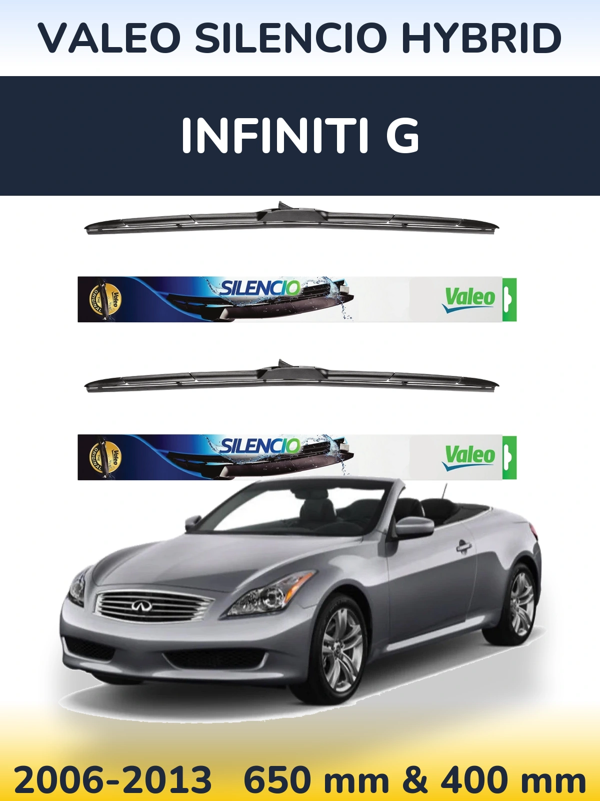 Комплект передніх щіток Valeo Silencio Hybrid 650 & 400 мм для Infiniti G 2006-2013