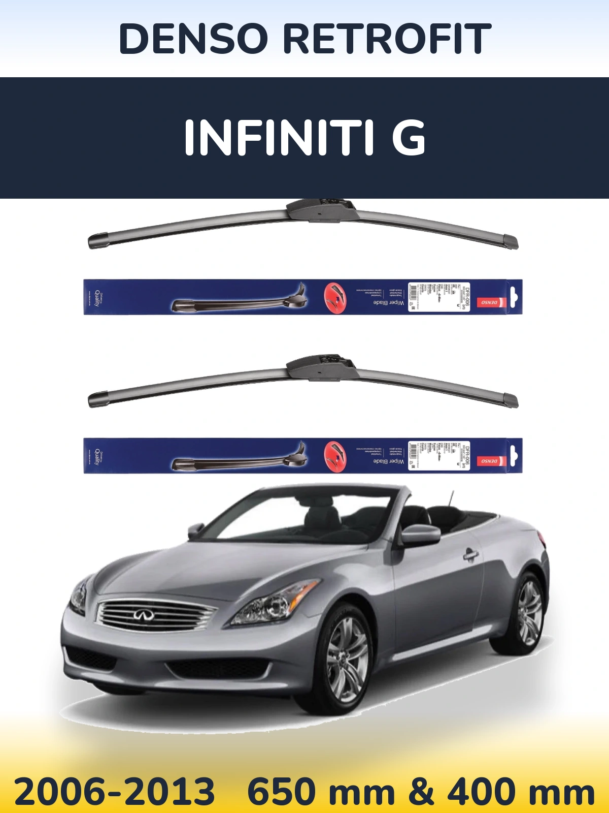 Front wiper blade set Denso Retrofit 650 & 400 mm for Infiniti G 2006-2013