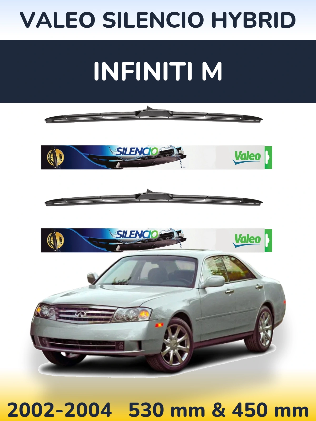 Front wiper blade set Valeo Silencio Hybrid 530 & 450 mm for Infiniti M 2002-2004