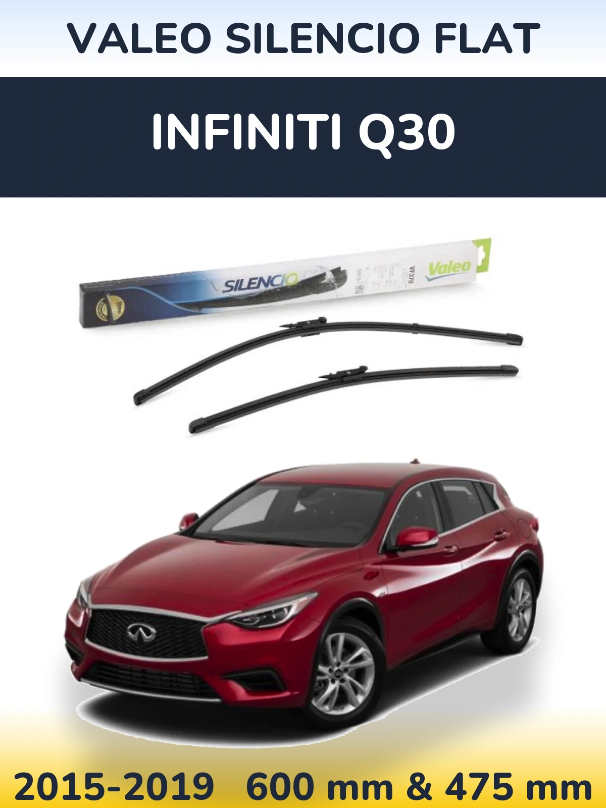 Front wiper blade set Valeo Silencio Flat 600 & 475 mm for Infiniti Q30 2015-2019