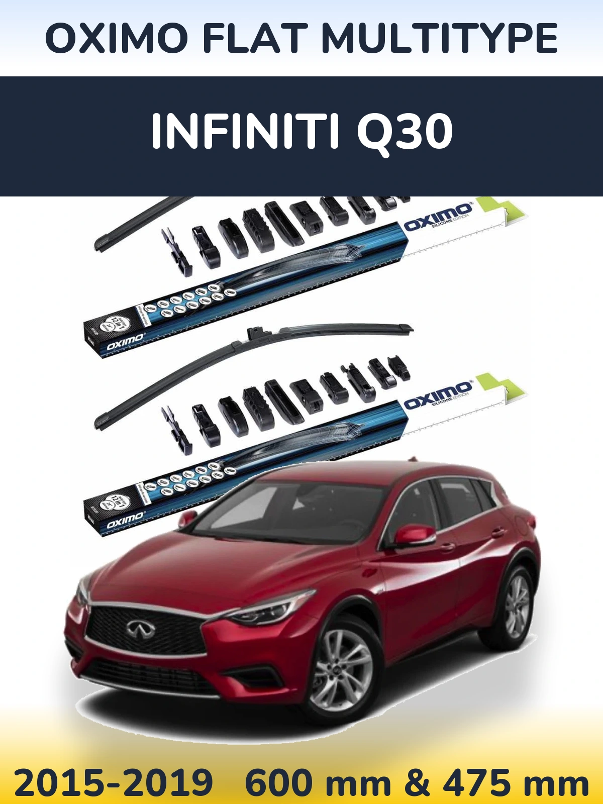 Front wiper blade set Oximo Flat MultiTipoe 600 & 475 mm for Infiniti Q30 2015-2019