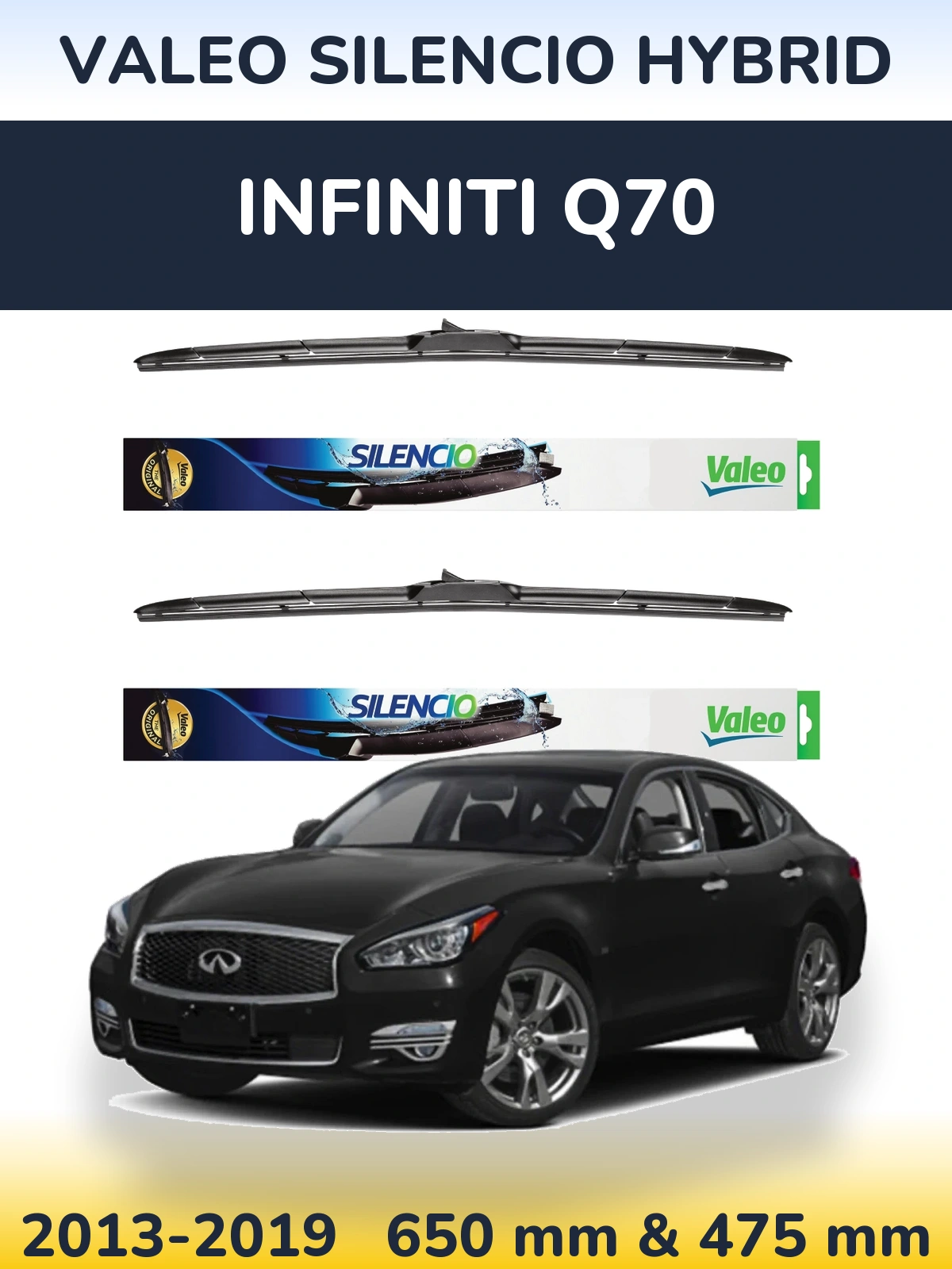 Комплект передніх щіток Valeo Silencio Hybrid 650 & 475 мм для Infiniti Q70 2013-2019
