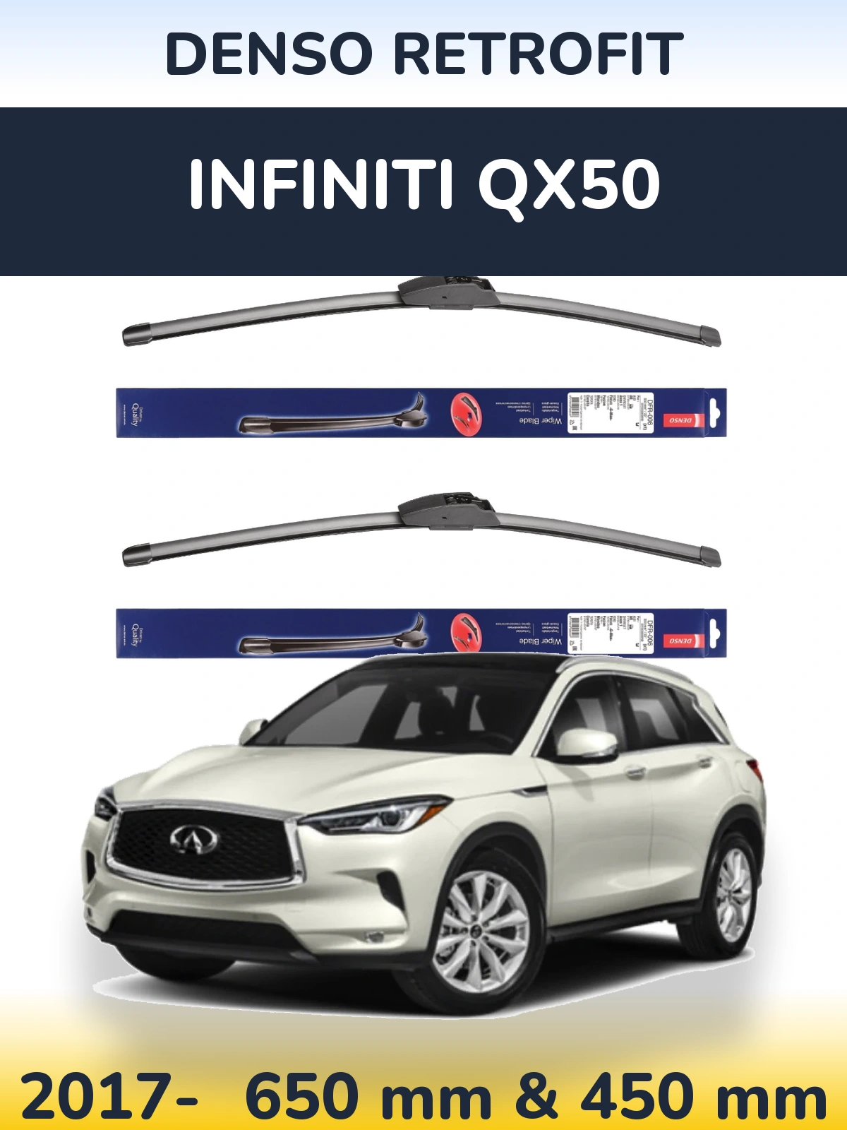 Front wiper blade set Denso Retrofit 650 & 450 mm for Infiniti QX50 2017-2026