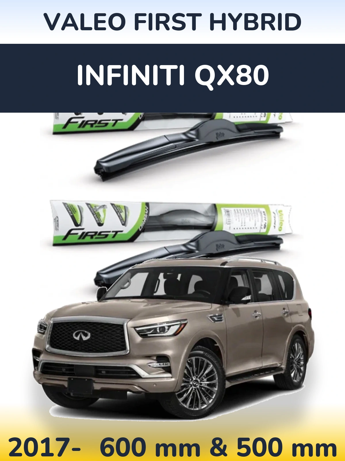Комплект передних дворников Valeo First Hybrid 600 & 500 мм для Infiniti QX80 2017-2026