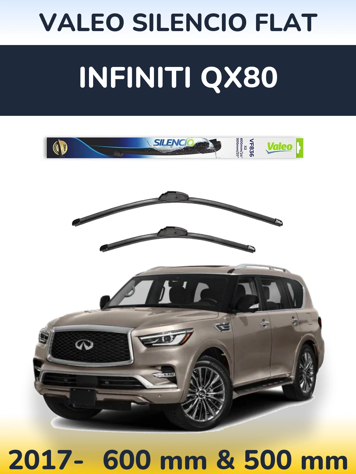 Комплект передних дворников Valeo Silencio Flat 600 & 500 мм для Infiniti QX80 2017-2026