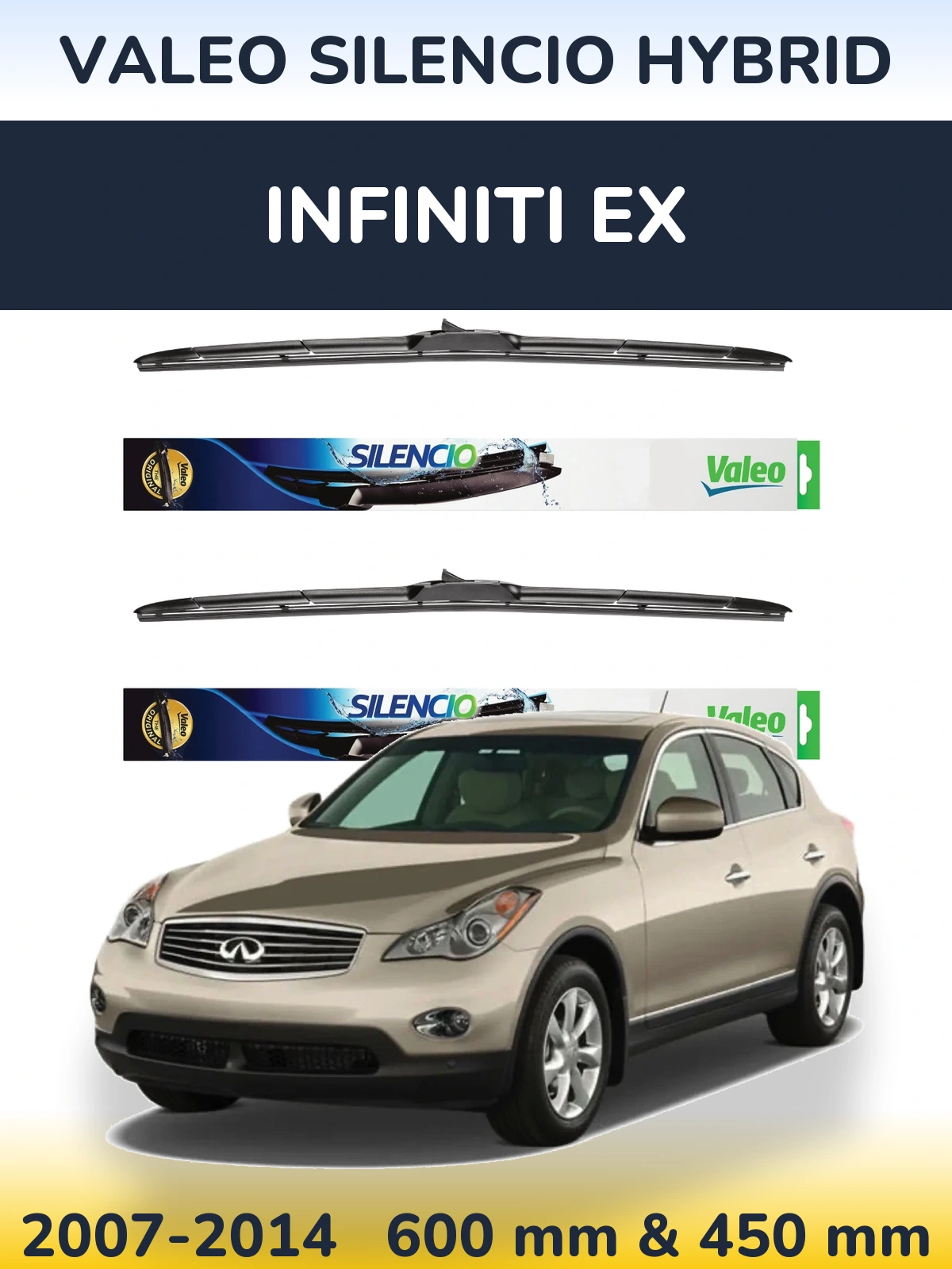 Front wiper blade set Valeo Silencio Hybrid 600 & 450 mm for Infiniti EX 2007-2014